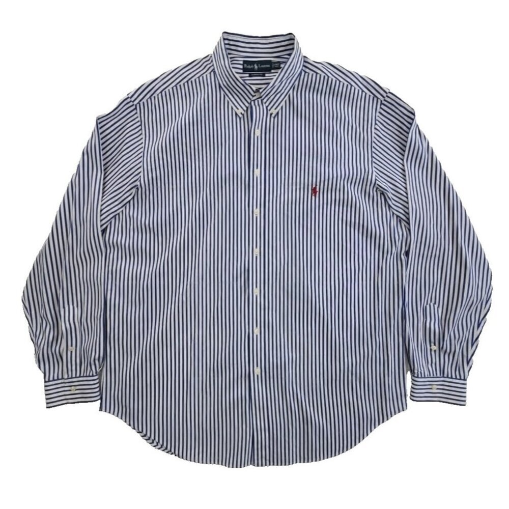 Ralph Lauren Classic Fit Button Down Shirt Men's 2XLT Blue White Stripes EUC‎ LN